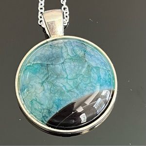 Aqua Blue Drusy Pendant with Sterling Silver Rolo Chain